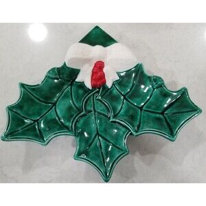vintage Gare ceramic holly leaf candy dish 1972